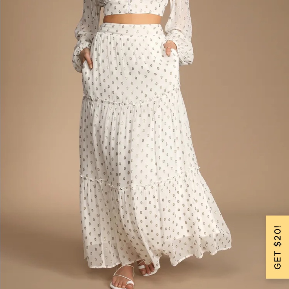 Lulu’s You Dot the Love White and Gold Skirt With Pockets - SKIRT ONLY